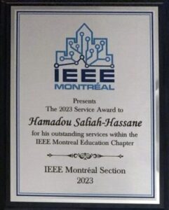 2023 Service Award to Hamadou Saliah-Hassane for his outstanding services within the IEEE Montreal Education Chapter